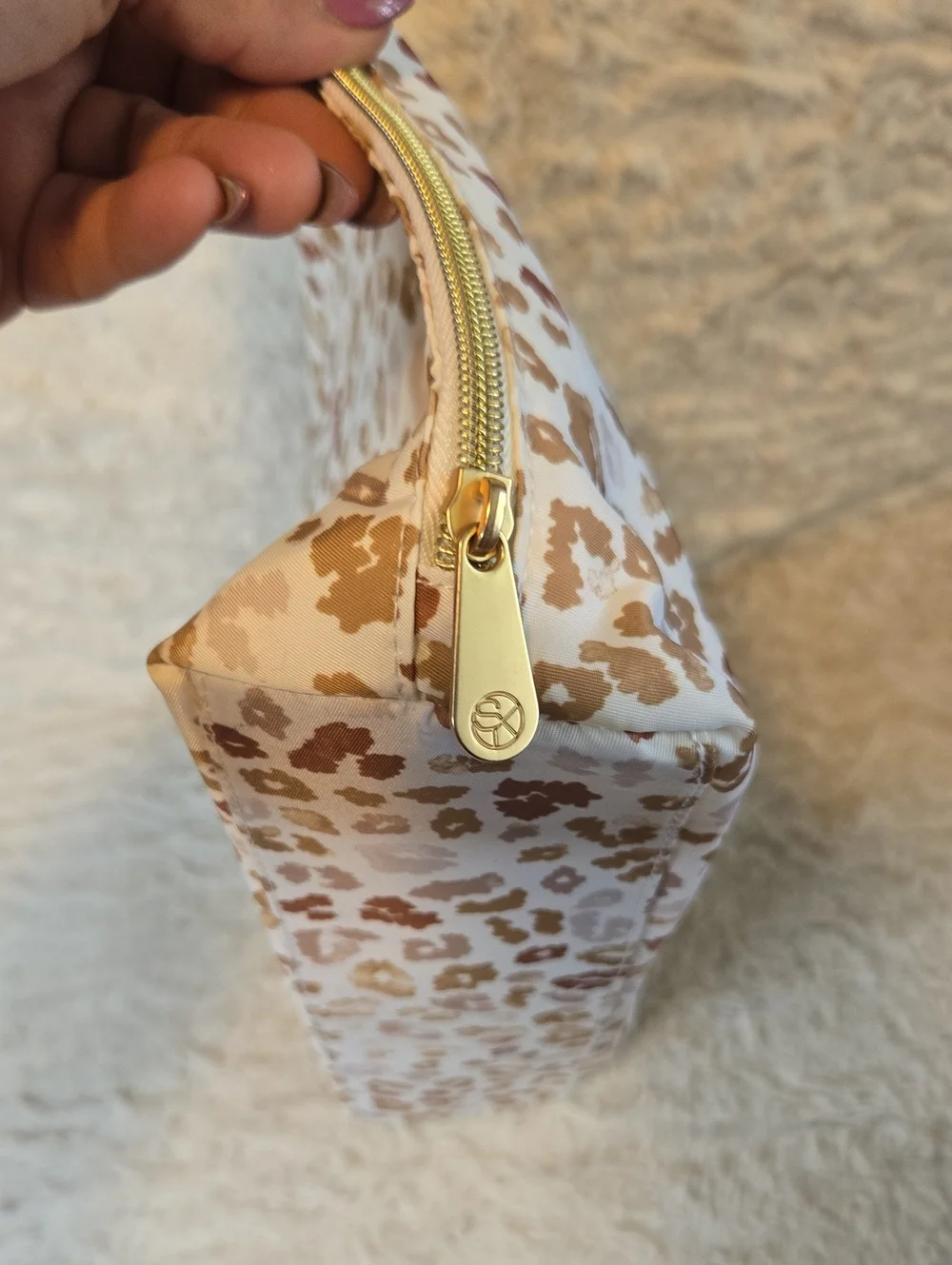 Leopard Print Cosmetic Pouch - White and Brown